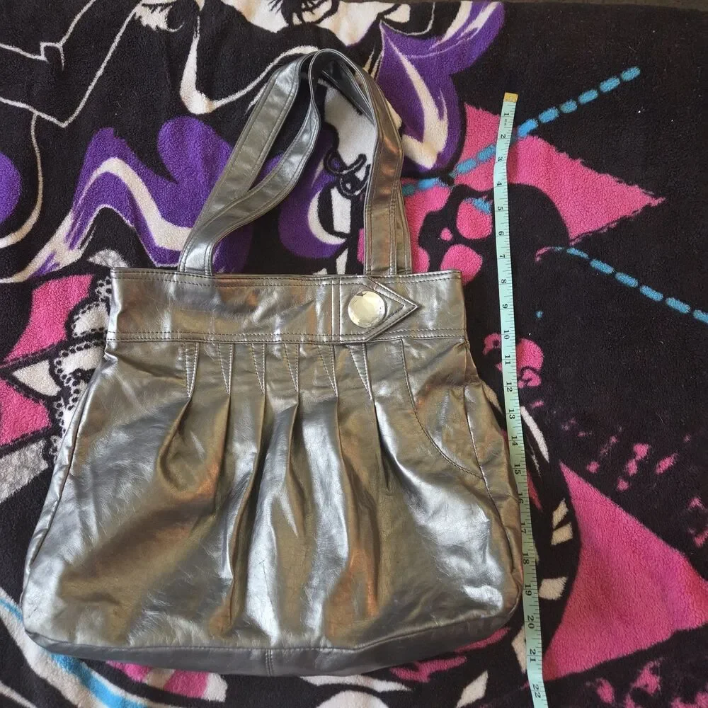 Vintage Y2K rue21 Silver Metallic Shoulder Bag Rhinestone Mall Goth Tote Purse